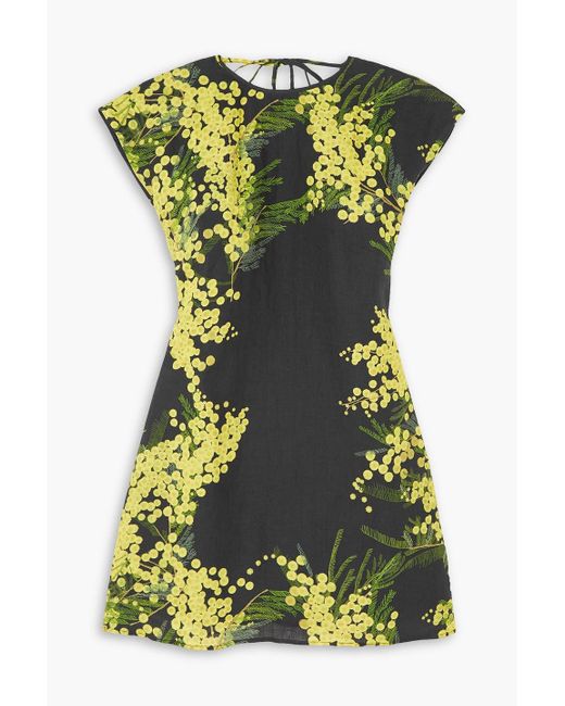 BERNADETTE Green Anne minikleid aus leinen mit blumenprint und cut-out