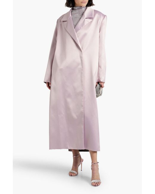 16Arlington Pink Willis Double-breasted Feather-trimmed Satin Coat