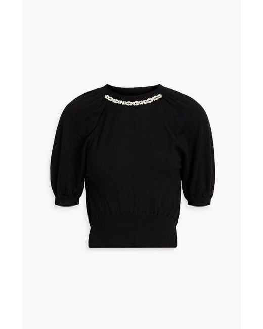 Simone Rocha Black Embellished Wool And Silk-blend Top