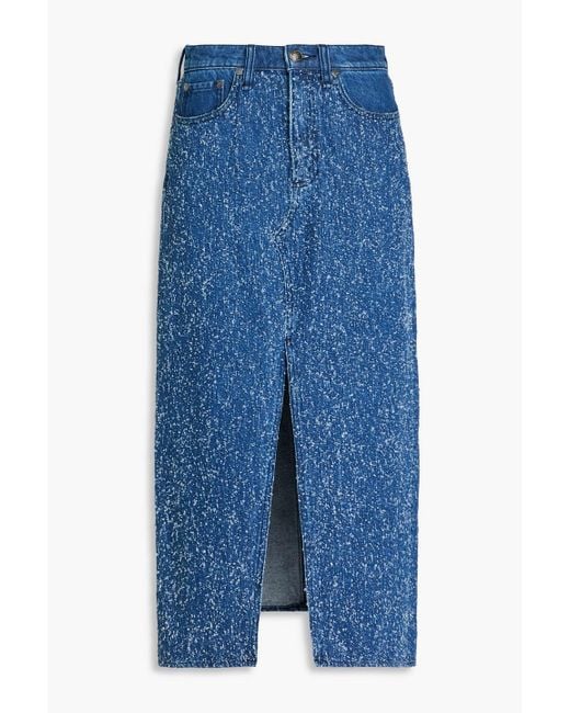Rag & Bone Blue Clara midirock aus denim in distressed-optik