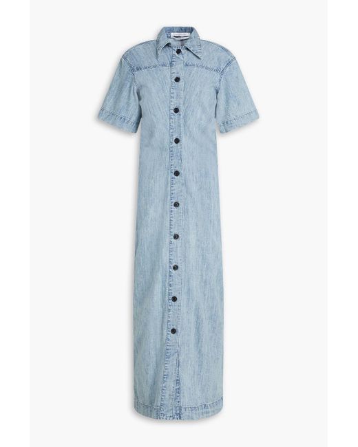 Another Tomorrow Blue Hemdkleid in midilänge aus baumwoll-chambray