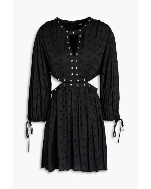 Maje Black Cutout Studded Satin Mini Dress