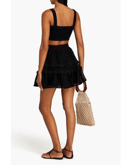 Aje. Black Lita Ruffled Broderie Anglaise Cotton Mini Skirt