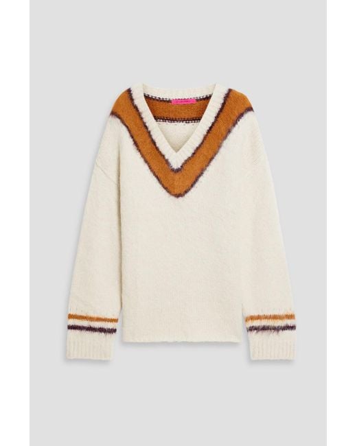 The Elder Statesman Natural Big Varsity Stripe Alpaca-blend Sweater