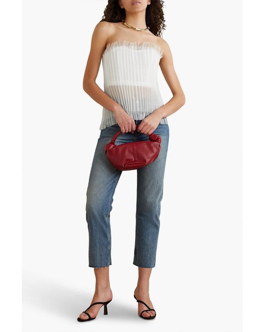 Interior White Briony Strapless Pleated Layered Silk-organza And Mesh Top