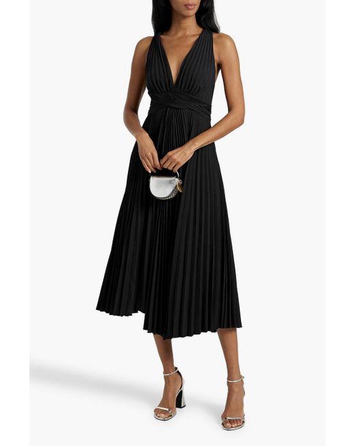 A.L.C. Black Everly Cutout Pleated Crepe Midi Dress