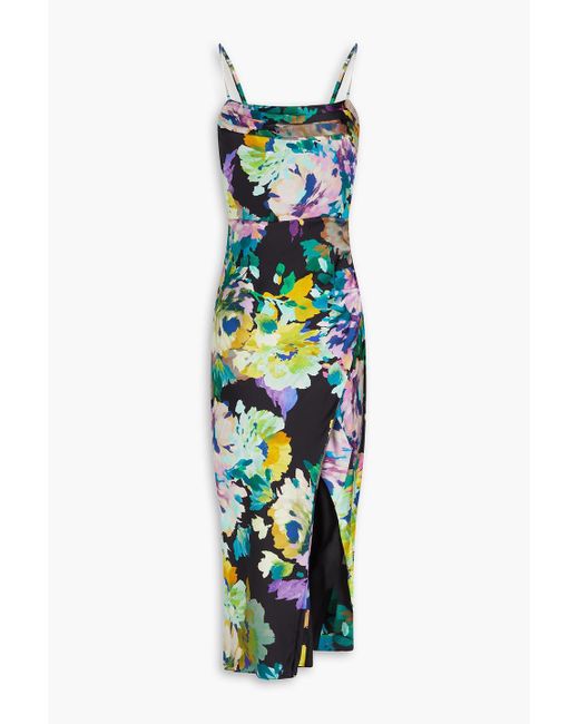 Nicholas White Skyler Draped Floral-print Silk-satin Midi Dress