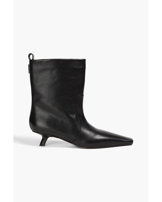 Brunello Cucinelli Black Bead-Embellished Leather Ankle Boots