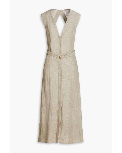 LeKasha Natural Cutout Linen-gauze Midi Dress