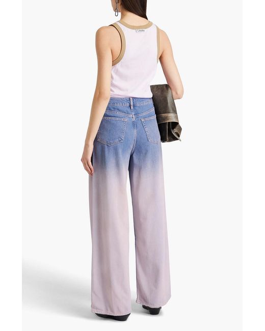 Ganni Blue Dégradé High-rise Wide-leg Jeans
