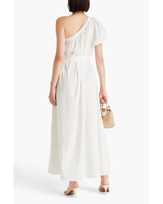 Diane von Furstenberg White Belted One-shoulder Cotton-blend Poplin Maxi Dress