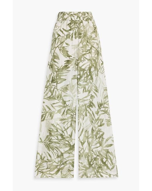 Brunello Cucinelli White Printed Silk-Voile Wide-Leg Pants