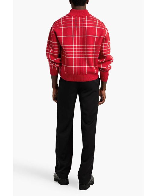 Jacquemus Red Carro Checked Merino Wool-Blend Half-Zip Sweater for men