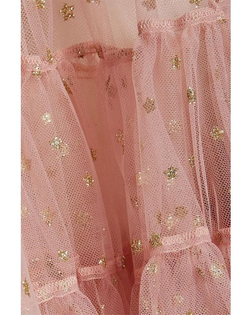 RED Valentino Pink Pussy-bow Ruffled Glittered Tulle Mini Dress