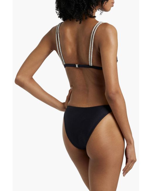 Jonathan Simkhai Black Darien Crystal-Embellished Mid-Rise Bikini Briefs