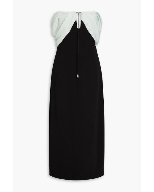16Arlington Black Strapless Satin-paneled Crepe Midi Dress