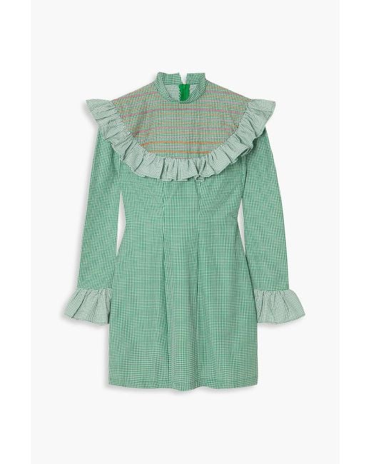 SINDISO KHUMALO Green Miss Swati Ruffled Checked Cotton Mini Dress