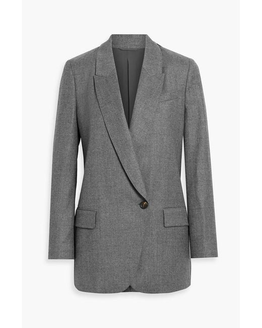 Brunello Cucinelli Gray Double-Breasted Metallic Wool-Blend Blazer