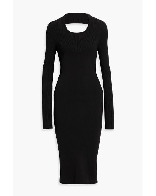 Rick Owens Black Column Cutout Stretch-Knit Midi Dress