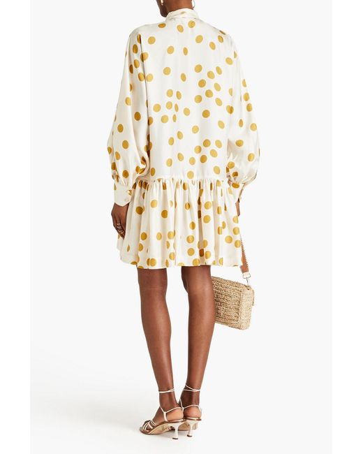 Zimmermann Metallic Pussy-bow Polka-dot Silk-satin Mini Dress