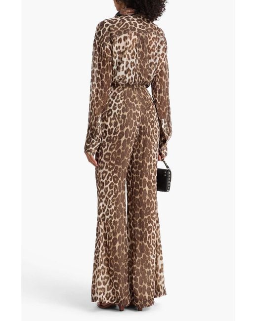 Zimmermann Natural Leopard-Print Georgette Flared Pants
