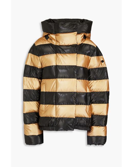 Goldbergh Black Dazzle Quilted Striped Shell Hooded Down Ski Jacket
