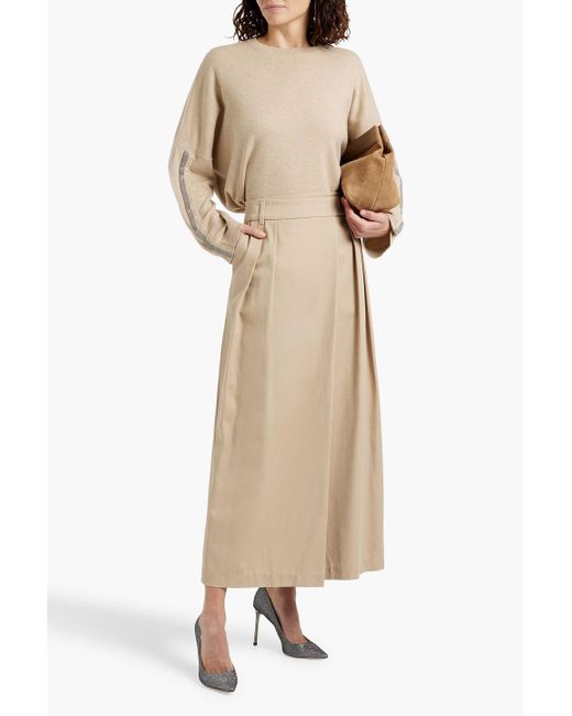 Brunello Cucinelli Natural Pleated Cotton-blend Twill Maxi Wrap Skirt