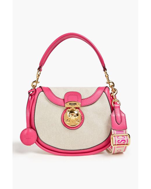 Moschino Pink Teddy Lock Leather-trimmed Canvas Shoulder Bag