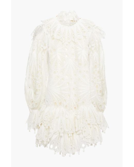 Zimmermann White Tiered Broderie Anglaise Linen Mini Dress