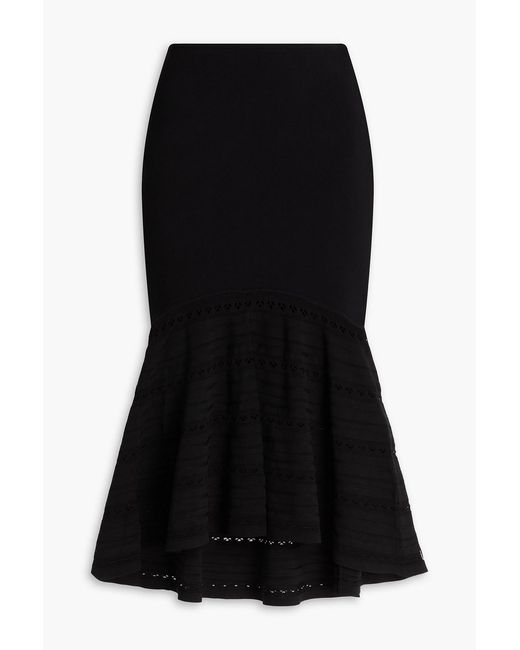 Victoria Beckham Black Flared Pointelle-Knit Midi Skirt
