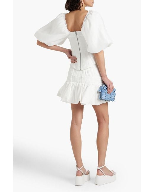 Aje. White La Vie Ruffled Shirred Cotton-poplin Mini Skirt