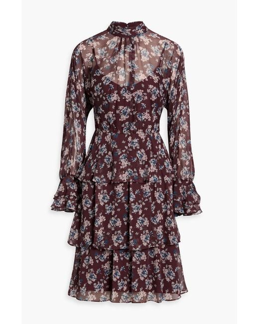 Mikael Aghal Tiered Floral-Print Georgette Dress