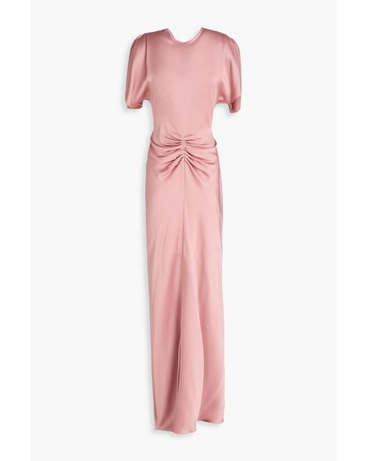 Victoria Beckham Pink Ruched Satin-Crepe Maxi Dress