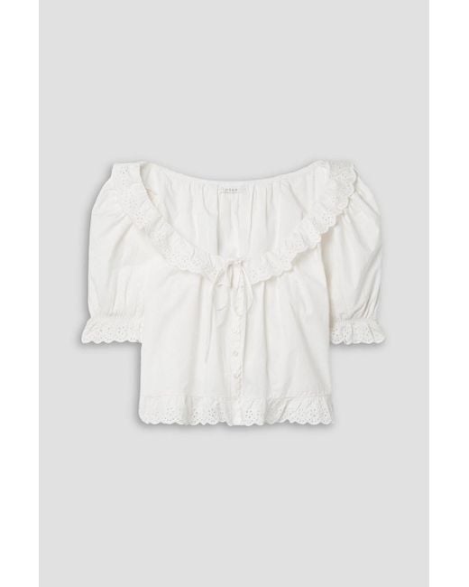 Doen White Lazuli Broderie Anglaise-trimmed Organic Cotton-poplin Pajama Top