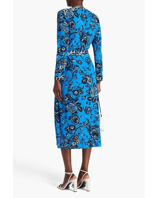 Diane von Furstenberg Blue Midi-wickelkleid "danica" aus seiden-jersey mit floralem print