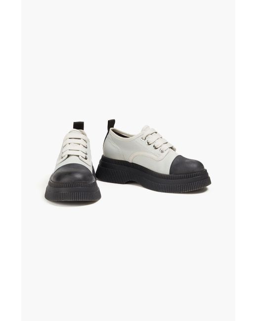 Ganni Gray Rubber And Canvas Brogues
