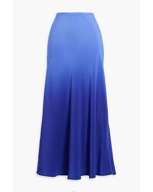 Rixo Blue Kelly Dégradé Silk Crepe De Chine Midi Skirt