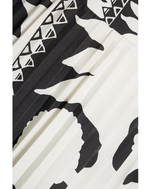 RED Valentino White Pleated Printed Twill Midi Skirt