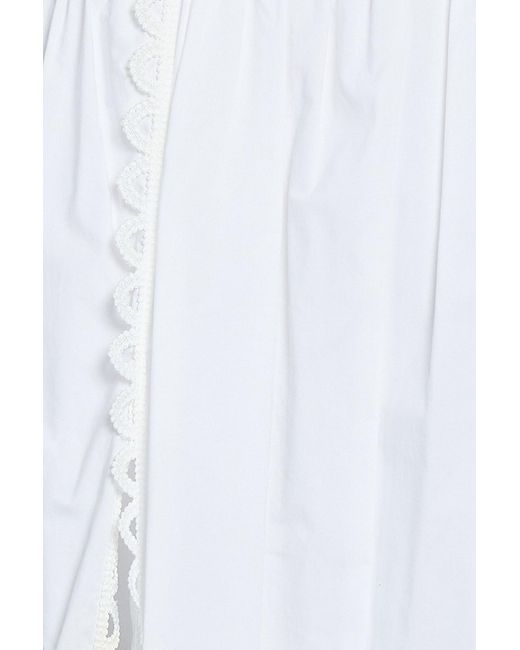Sandro White Lace-trimmed Poplin Midi Skirt