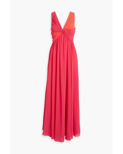 Badgley Mischka Red Twisted Two-tone Chiffon Gown