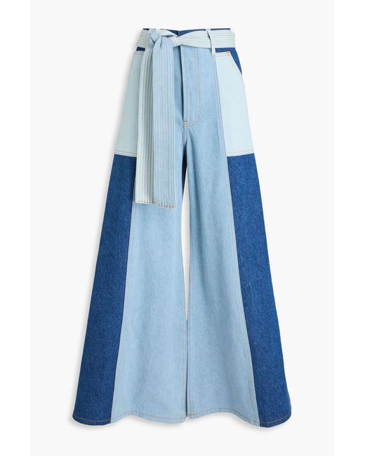 Farm Rio Blue Color-Block High-Rise Wide-Leg Pants