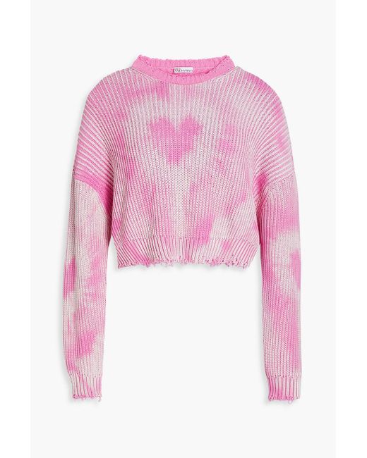 RED Valentino Pink Cropped Tie-dyed Ribbed Cotton Sweater