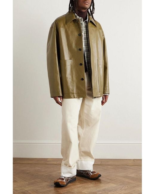 Jil Sander Green Oversized Leather Jacket for men
