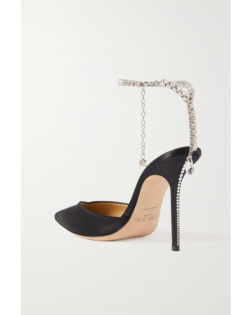 Jimmy Choo Blue Saeda 100 Crystal-embellished Satin Pumps