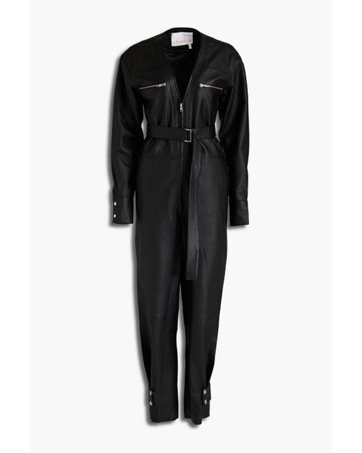 REMAIN Birger Christensen Black Suzanne Belted Leather Jumpsuit