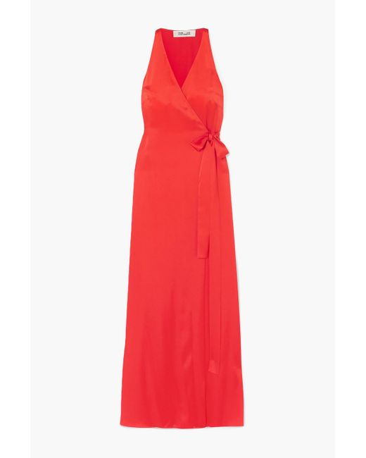 Diane von Furstenberg Red Paola Satin Wrap Gown