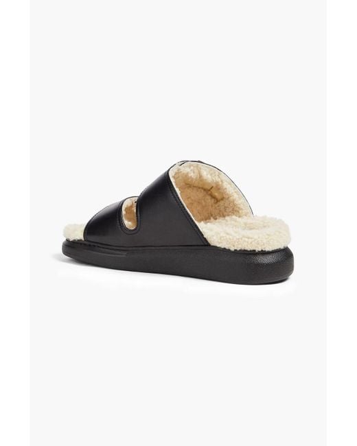 Alexander McQueen Black Shearling-Lined Buckled Leather Platform Sandals