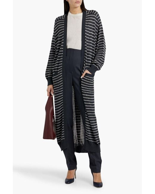 Brunello Cucinelli Black Sequin-Embellished Striped Cotton Cardigan