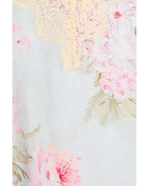Zimmermann White Lace-Trimmed Floral-Print Linen Maxi Dress