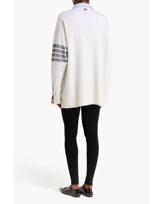 Thom Browne White Oversized Striped Merino Wool Cardigan